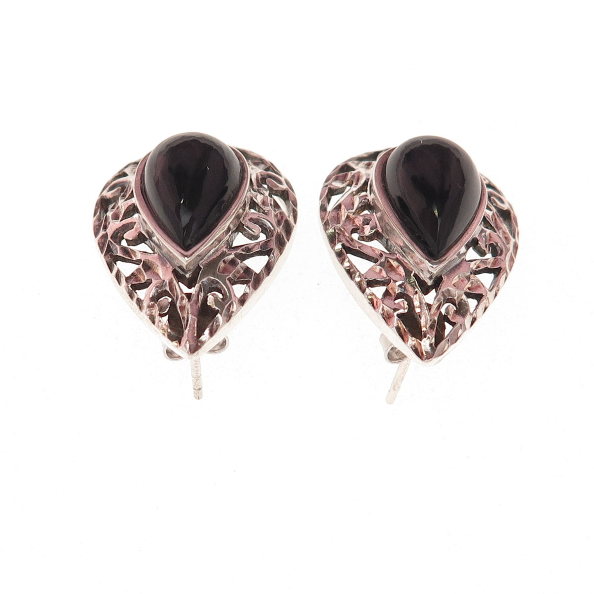 Chapal Zenray 925 Sterling Silver Vintage Real Black Onyx Teardrop Earrings