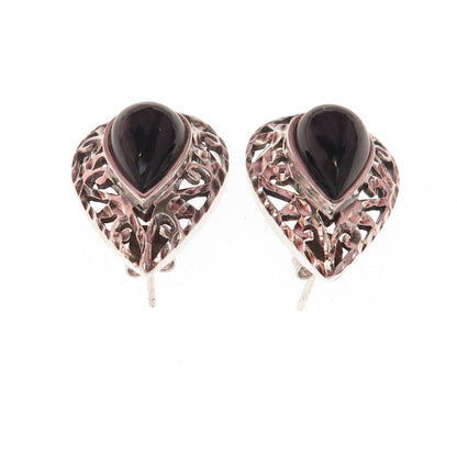 Chapal Zenray 925 Sterling Silver Vintage Real Black Onyx Teardrop Earrings