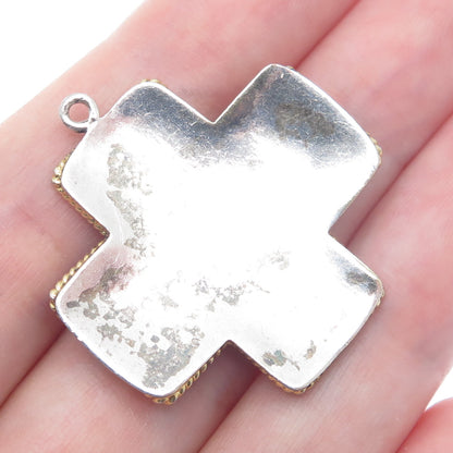 925 Sterling Silver 2-Tone Vintage Cross Pendant