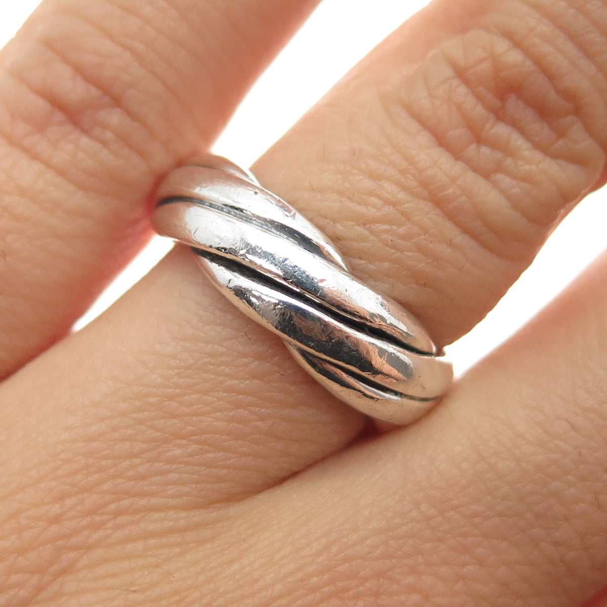 925 Sterling Silver Vintage Mexico Oxidized Braided Band Ring Size 6.75