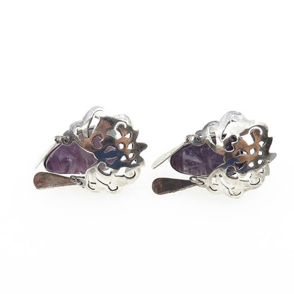 925 Sterling Silver Vintage Mexico Real Amethyst Goddess Screw Back Earrings