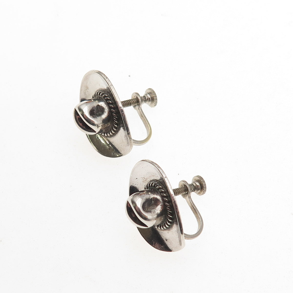 Old Pawn 925 Sterling Silver Vintage Southwestern Cowboy Hat Screw Back Earrings
