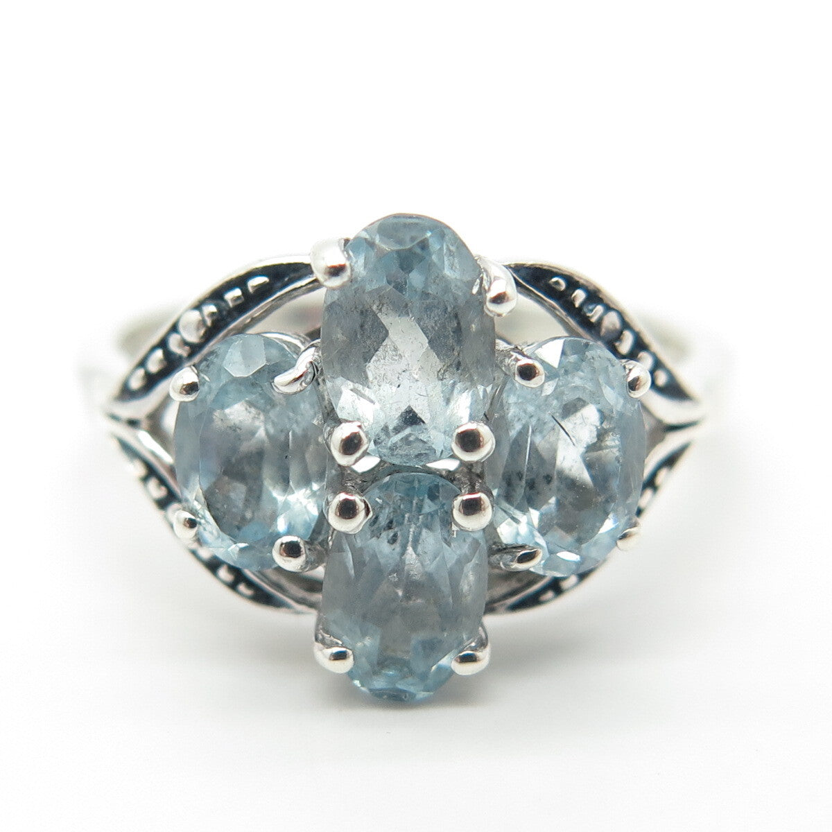 925 Sterling Silver Chuck Clemency Real Blue Topaz Gemstone Ring Size 7.75