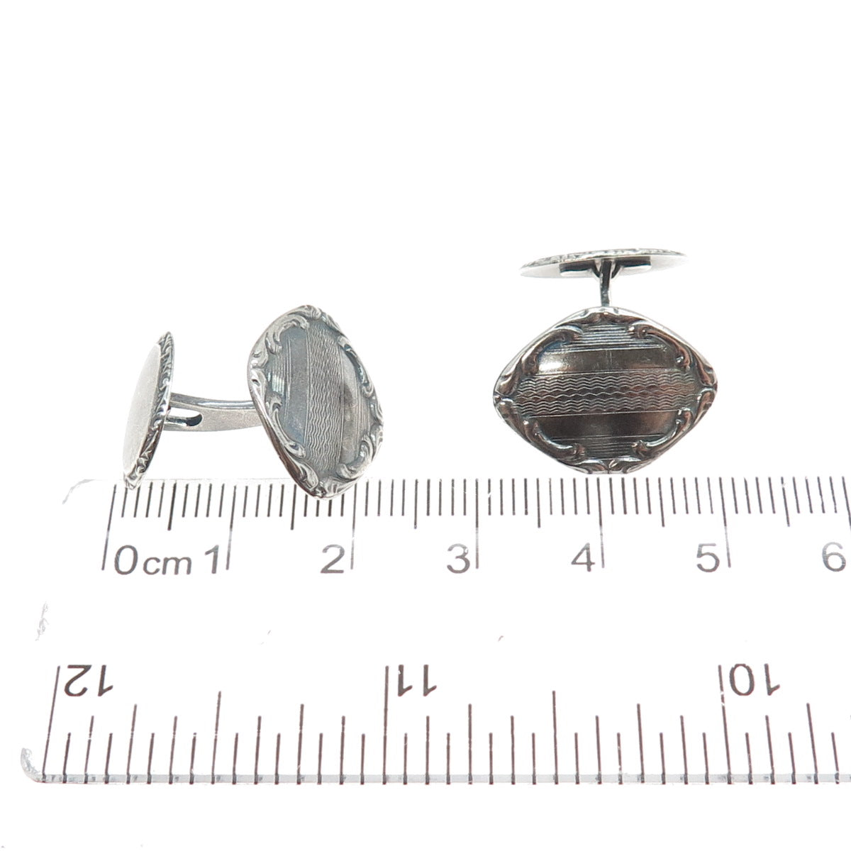 800 Silver Antique Art Deco Floral Oxidized Cufflinks