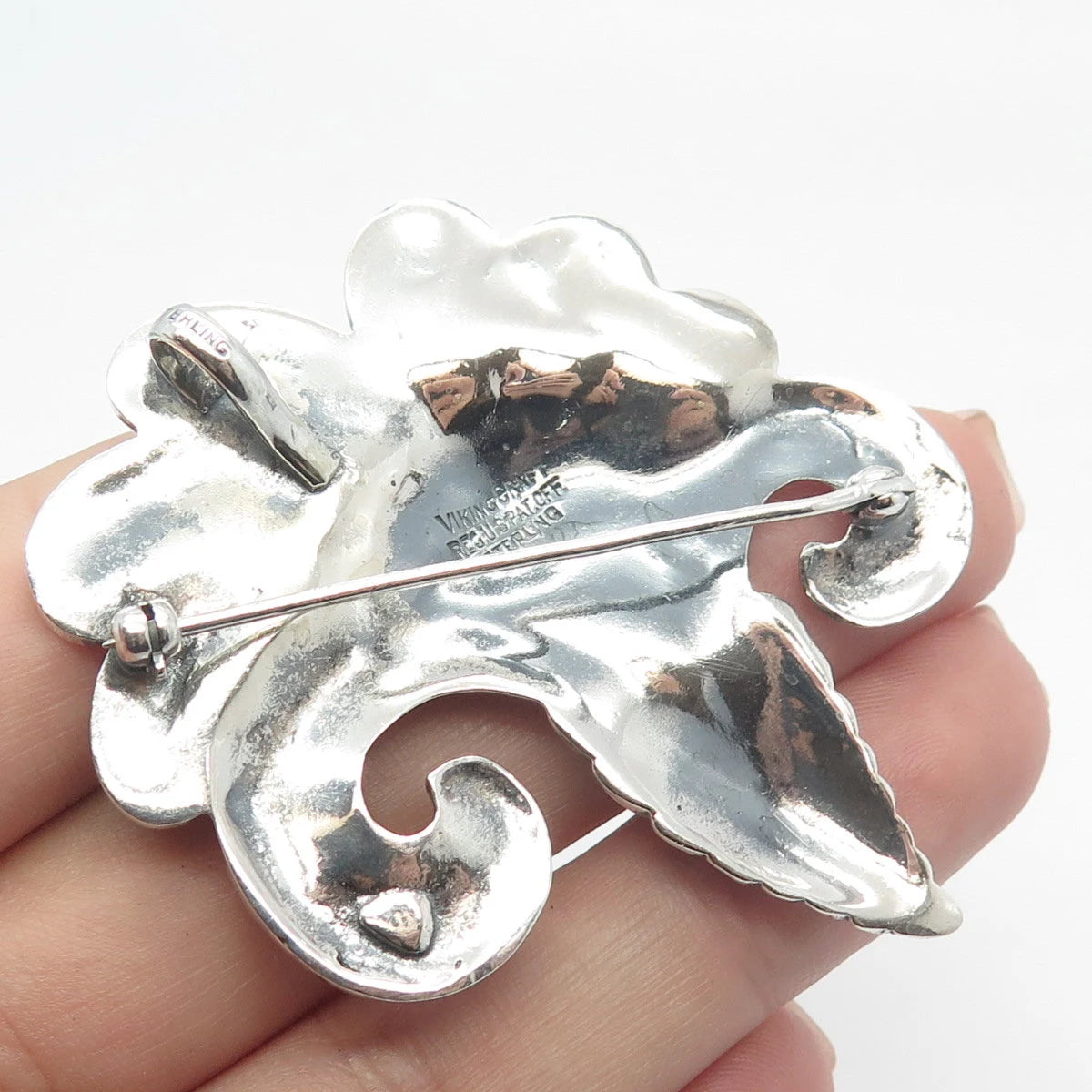 925 Sterling Silver Vintage Viking Craft Reg. U.S.Patt Off. Floral Pin Brooch