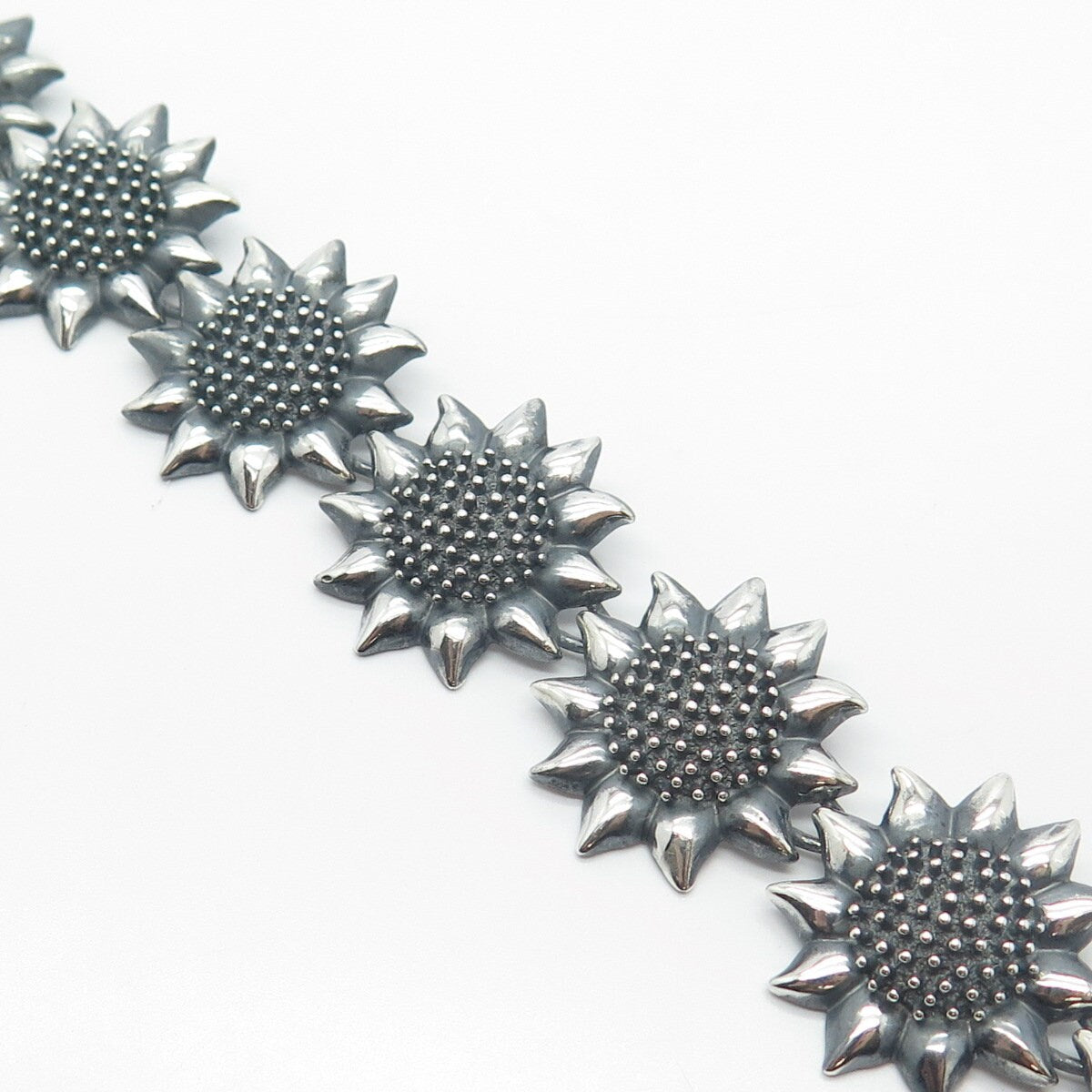 925 Sterling Silver Vintage Sunflower Link Bracelet 7"
