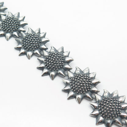 925 Sterling Silver Vintage Sunflower Link Bracelet 7"