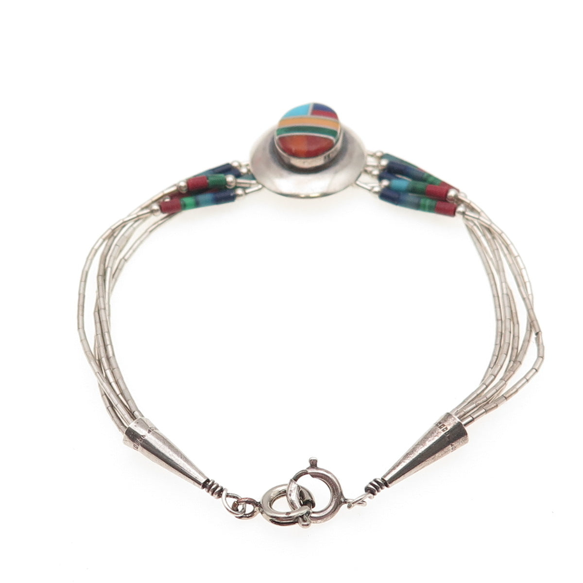 Thomas Singer Old Pawn Sterling Silver Vintage Multi-Gem 5-Strand Bracelet 7.5"