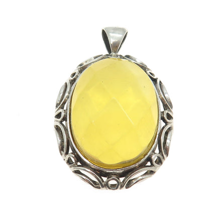 925 Sterling Silver Vintage Real Large Amber Ornate Pendant