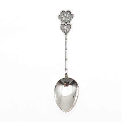 925 Sterling Silver Antique Chinese Fortune & Longevity Bamboo Coffee Spoon