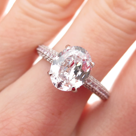 DSMK 925 Sterling Silver White Oval & Pink Round-Cut C Z Engagement Ring Size 7