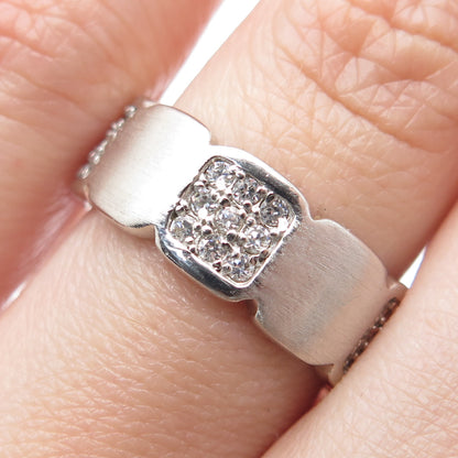925 Sterling Silver Round-Cut Shaped C Z Panel Band Ring Size 7