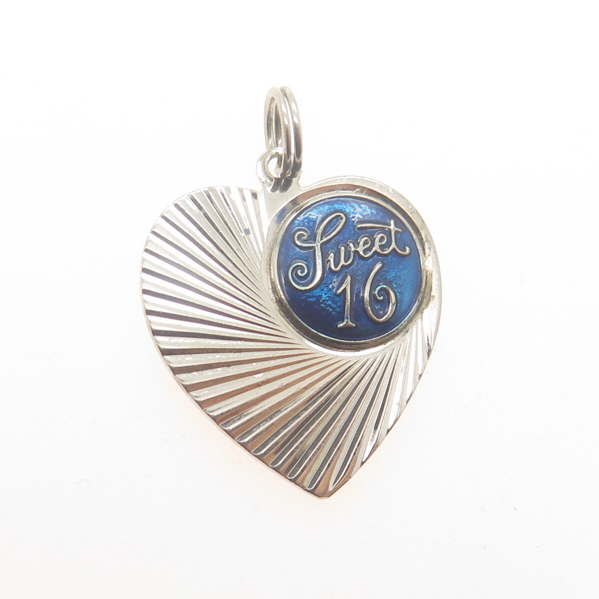 925 Sterling Silver Vintage Enamel Sweet 16 Heart Charm Pendant
