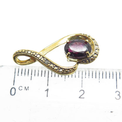 925 Sterling Silver Gold Plated Real Diamond Accent & Tourmaline Twisted Pendant