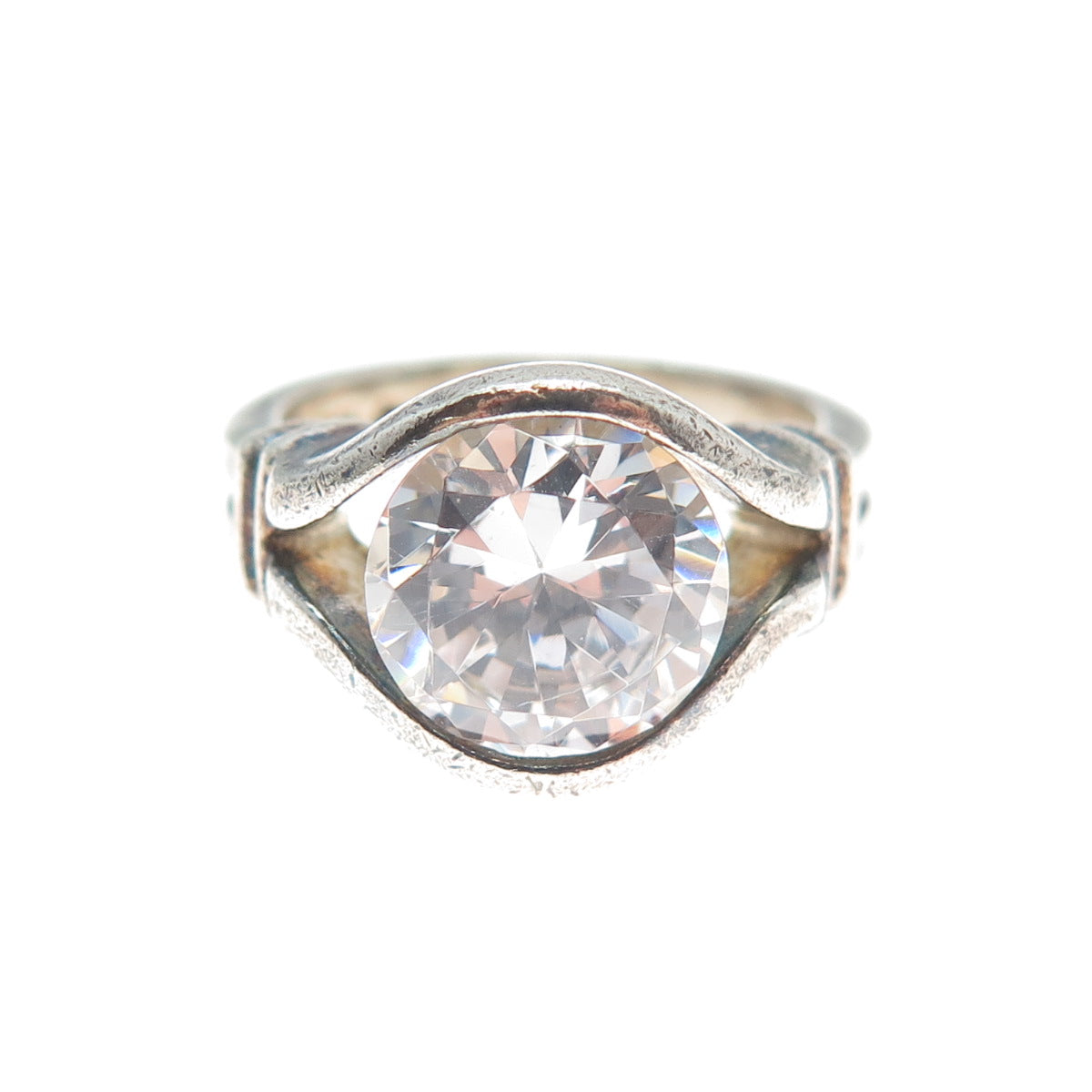 925 Sterling Silver Vintage Round-Cut Shaped C Z Oxidized Ring Size 5.25