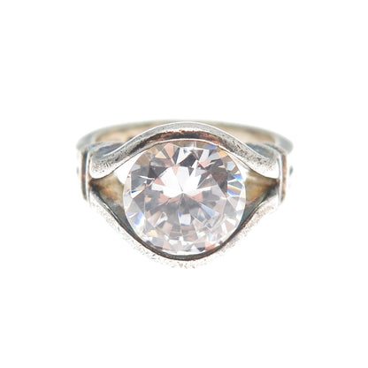 925 Sterling Silver Vintage Round-Cut Shaped C Z Oxidized Ring Size 5.25