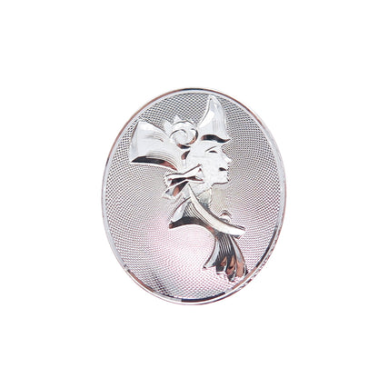 LAMODE 925 Sterling Silver Vintage Engraved Lady Portrait Oval Pin Brooch