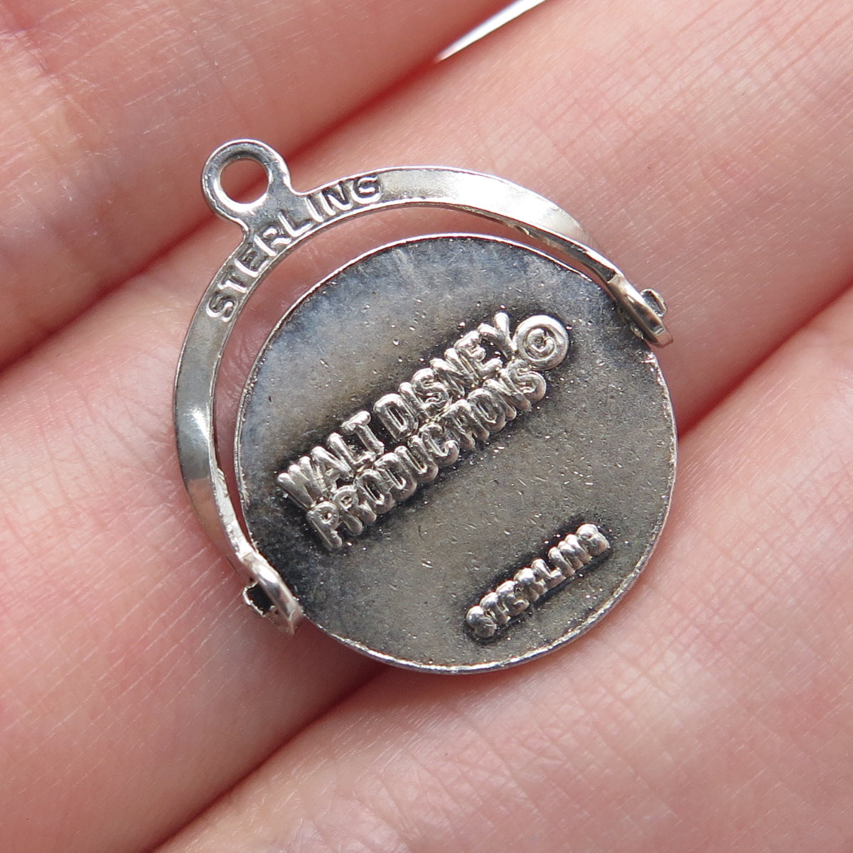 WALT DISNEY Sterling Silver Vintage Enamel Mickey Mouse Reversible Mini Pendant