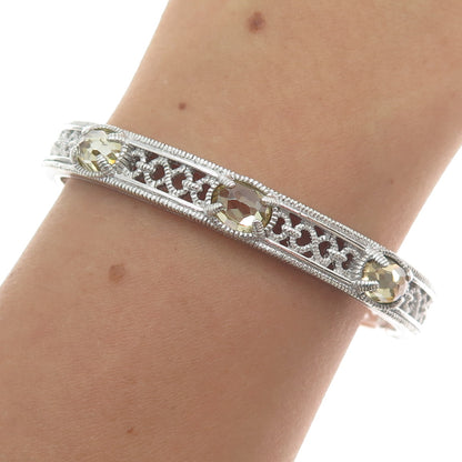 JUDITH RIPKA 925 Sterling Silver Real Citrine Ornate Cuff Bracelet 6.5"