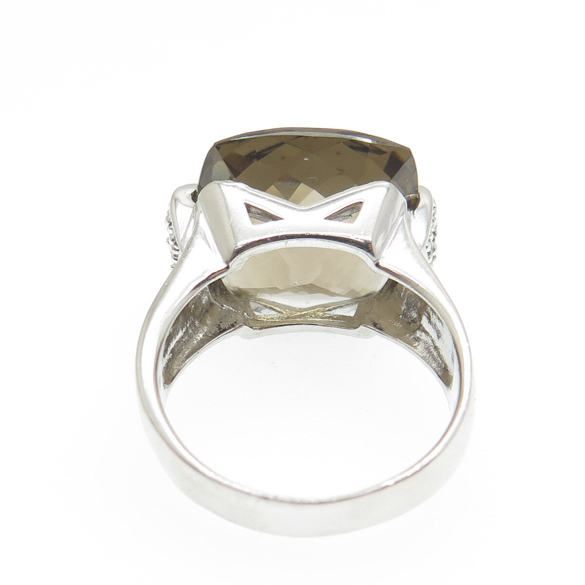 925 Sterling Silver Checkered Smoky & White C Z Ring Size 7.25