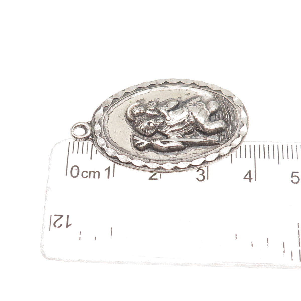 Creed 925 Sterling Silver Vintage St. Christopher Oxidized Charm Pendant