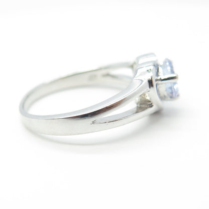 925 Sterling Silver Blue C Z Heart Ring Size 8