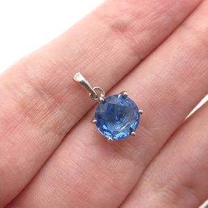 925 Sterling Silver Round-Cut Ocean Blue C Z Minimalist Charm Pendant