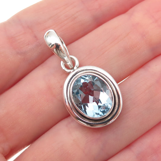 Silpada 925 Sterling Silver Vintage Real Oval-Cut Blue Topaz Charm Pendant