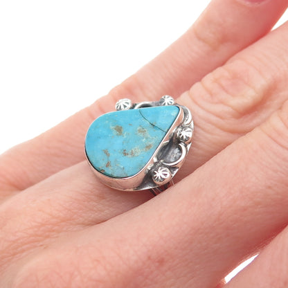 Old Pawn 925 Sterling Silver Vintage Southwestern Turquoise Tribal Ring Size 5.5