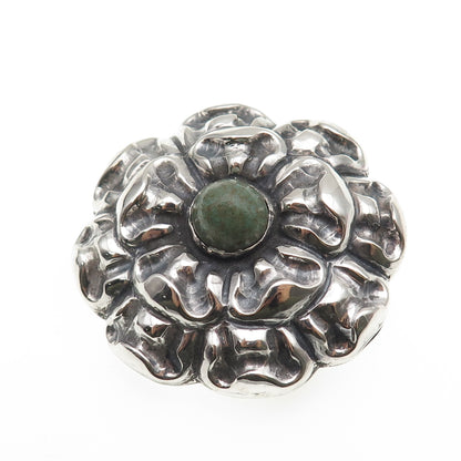 925 Sterling Silver Vintage Mexico Real Turquoise Flower Oxidized Pin Brooch