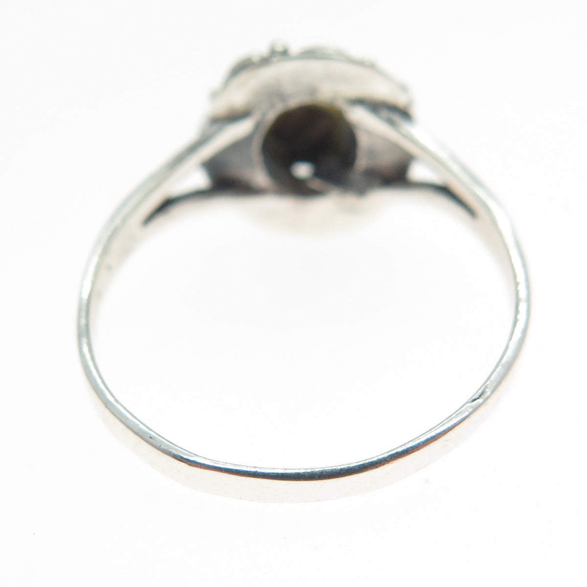 925 Sterling Silver Vintage Real Abalone Shell Flower Oxidized Ring Size 7.5