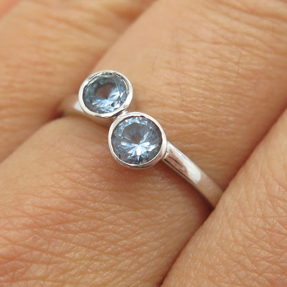 925 Sterling Silver Real Round-Cut Blue Topaz Ring Size 8