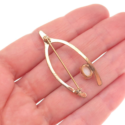 Winard 1/20 12K Gold Filled Antique Art Deco Real Opal Wishbone Pin Brooch
