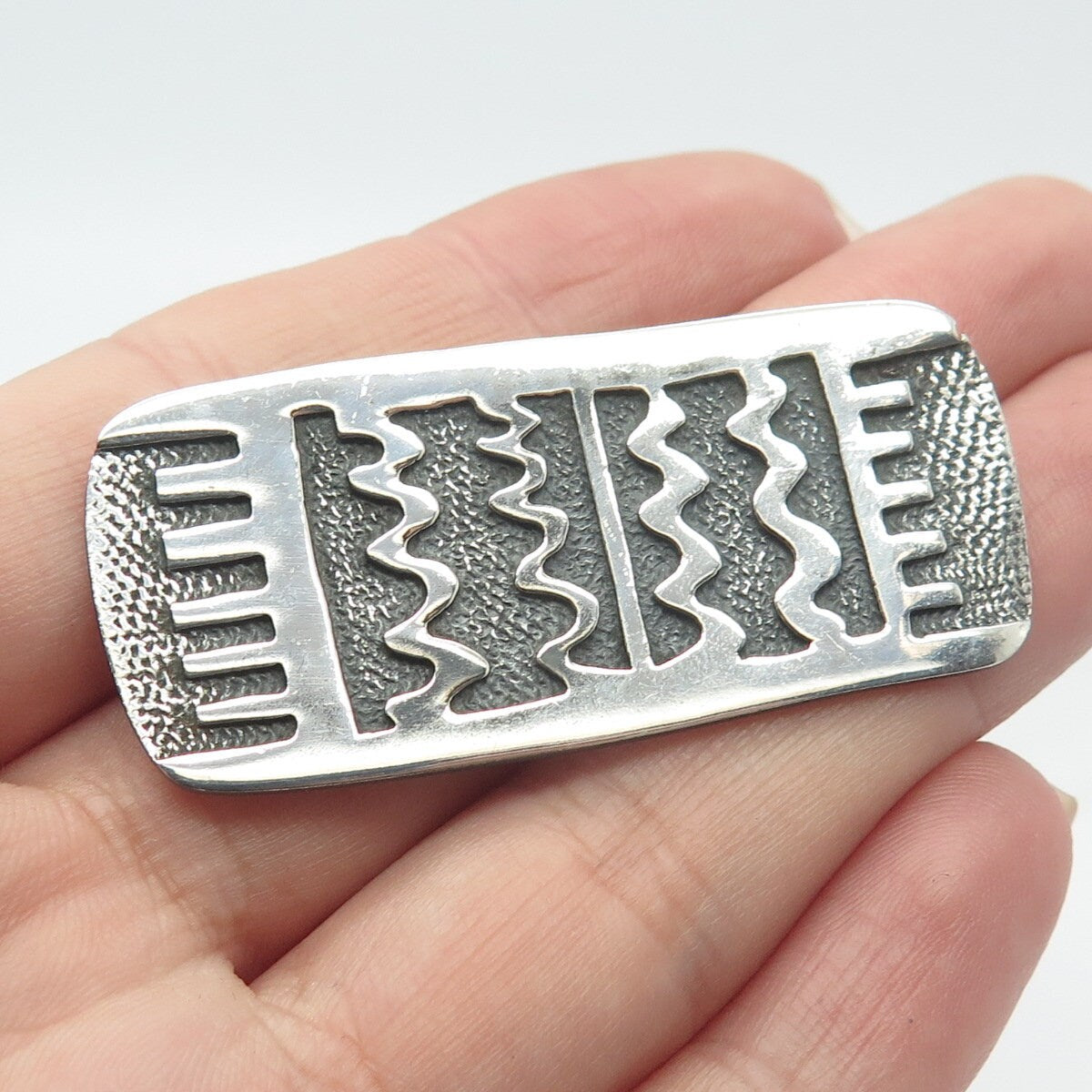 925 Sterling Silver Vintage Woods Wavy Pattern Pin Brooch