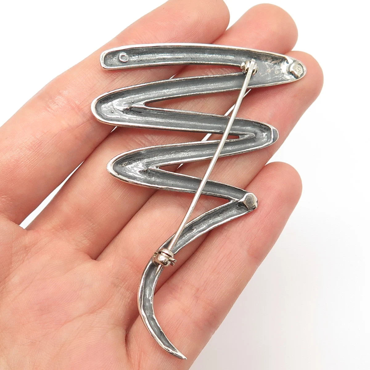 925 Sterling Silver Vintage Zigzag Pin Brooch