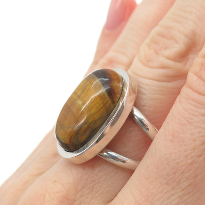 JOSE ANTON 925 Sterling Silver Vintage Mexico Tiger Eye Modernist Ring Size 8.5