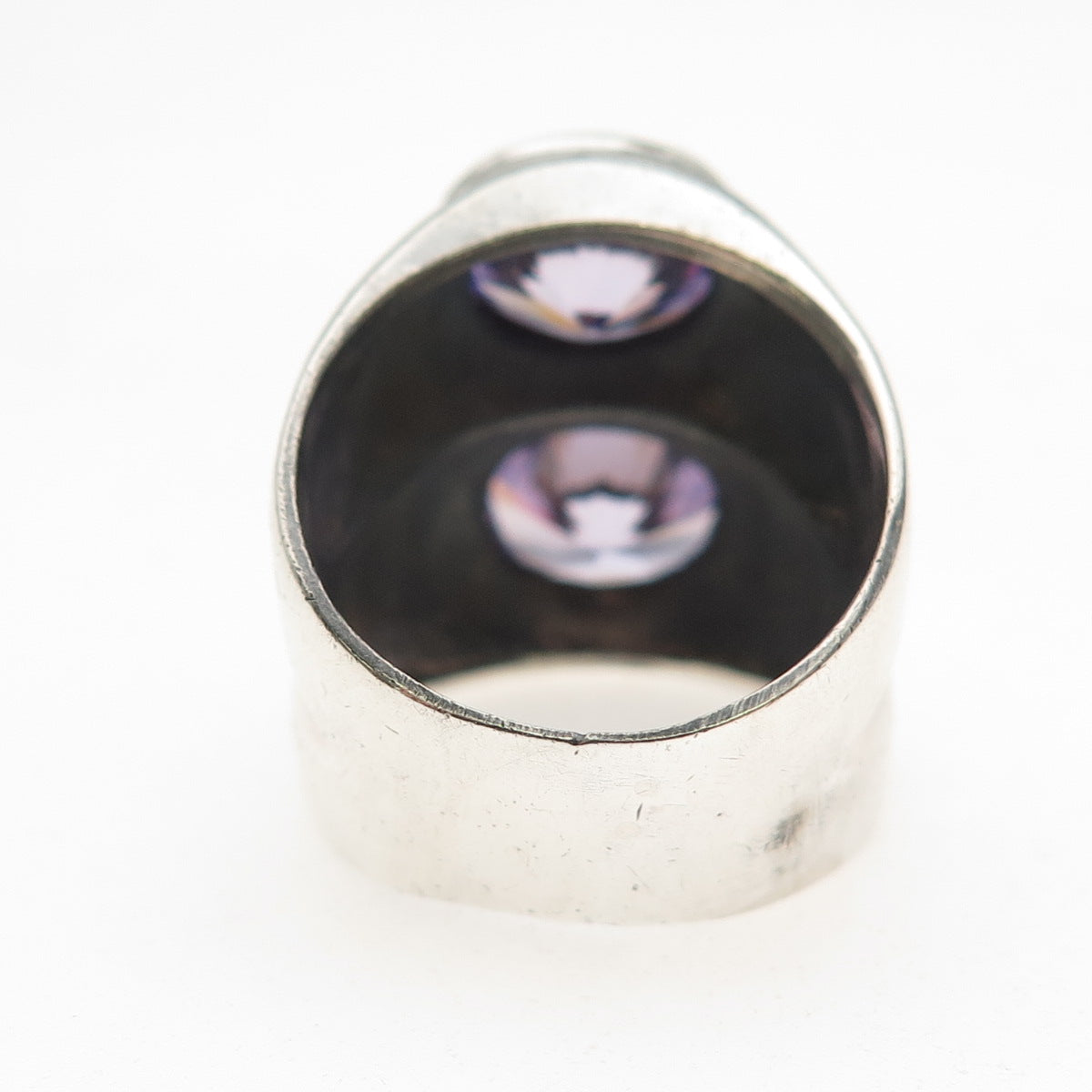 925 Sterling Silver Vintage Lavender C Z Modernist Oxidized Ring Size 6.25