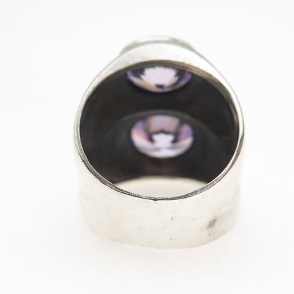 925 Sterling Silver Vintage Lavender C Z Modernist Oxidized Ring Size 6.25