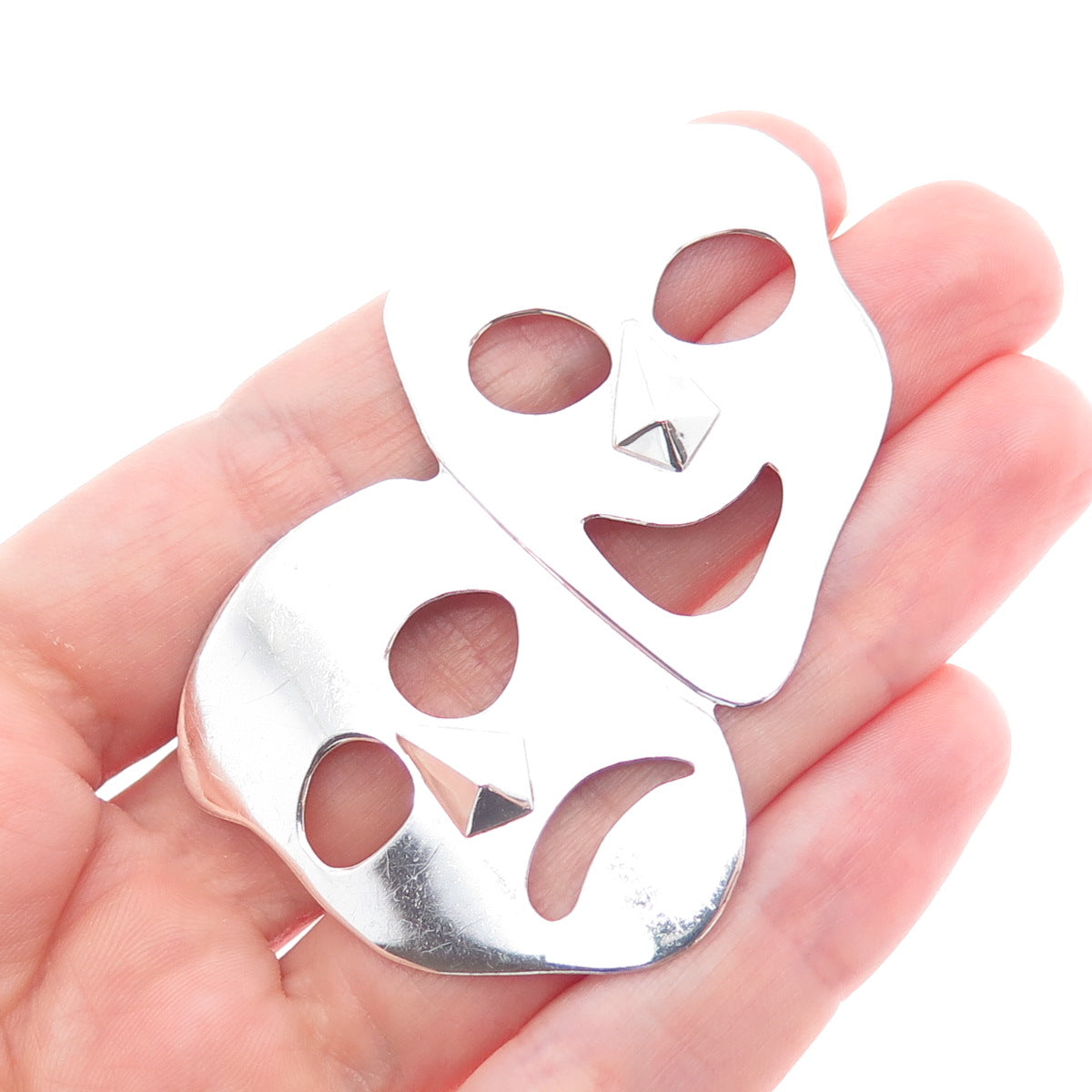 925 Sterling Silver Vintage Comedy & Tragedy Masks Pin Brooch