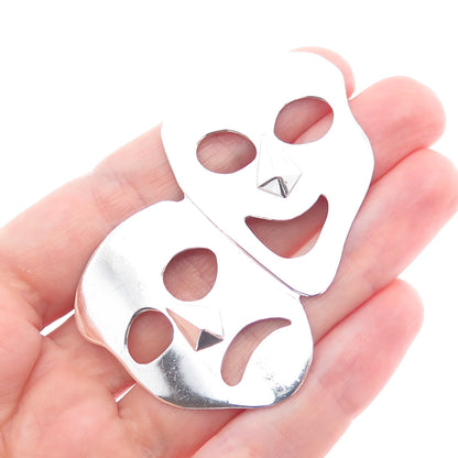 925 Sterling Silver Vintage Comedy & Tragedy Masks Pin Brooch