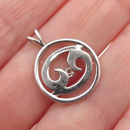 925 Sterling Silver Vintage Cancer Zodiac Sign Oxidized 3D Mini Charm Pendant