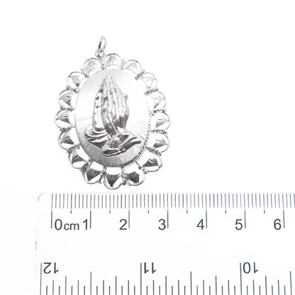 ART'S ELEGANCE 925 Sterling Silver Vintage Hands In Prayer Religious Pendant