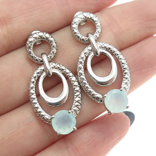 925 Sterling Silver Real Milky Aquamarine Door Knocker Earrings