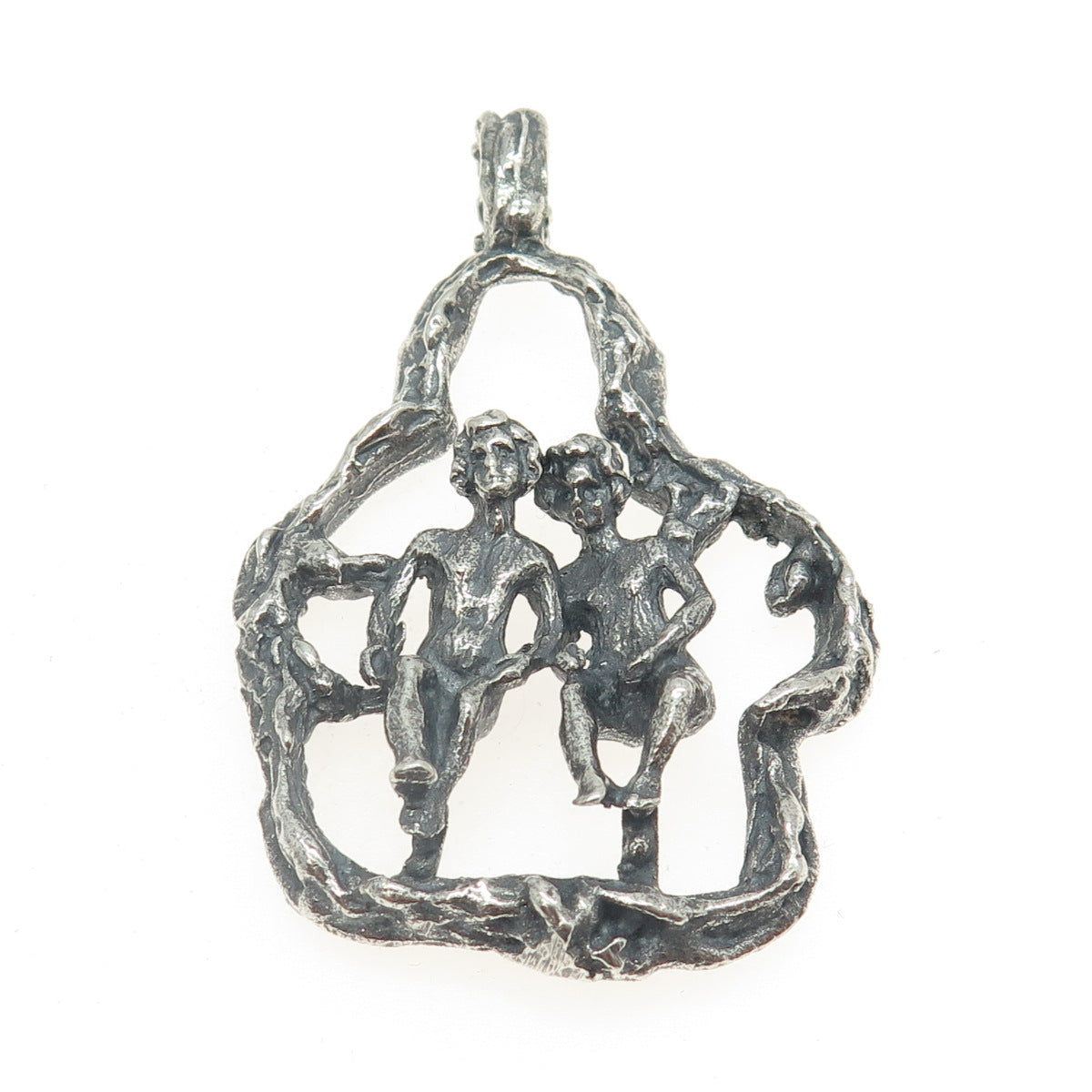 925 Sterling Silver Vintage Naked Couple Erotic Scene Oxidized Pendant