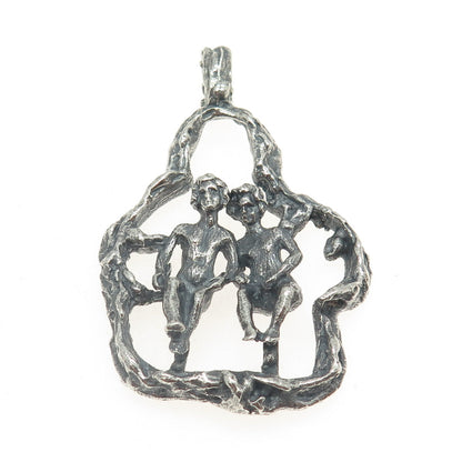 925 Sterling Silver Vintage Naked Couple Erotic Scene Oxidized Pendant