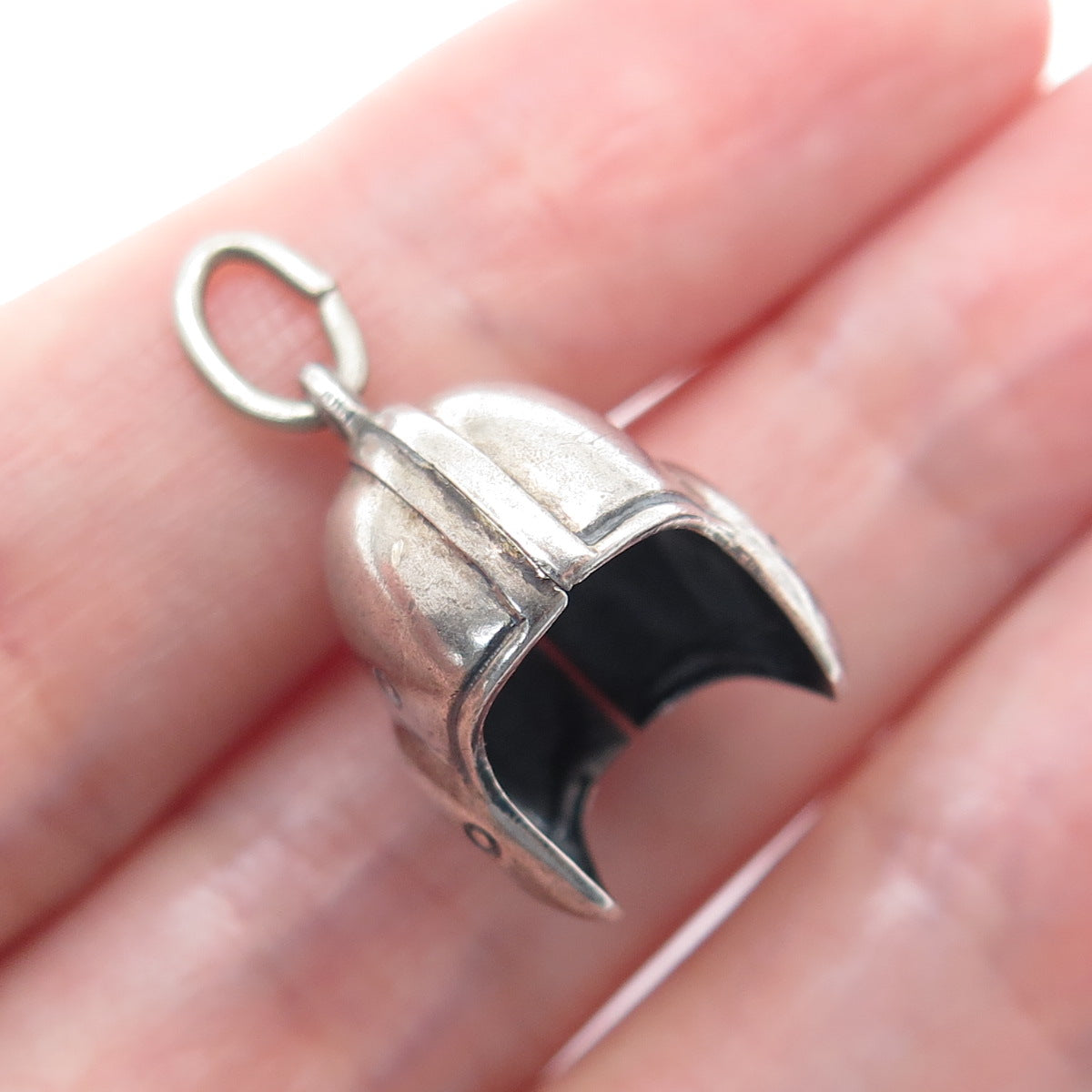 925 Sterling Silver Vintage Baseball Helmet Minimalist 3D Charm Pendant