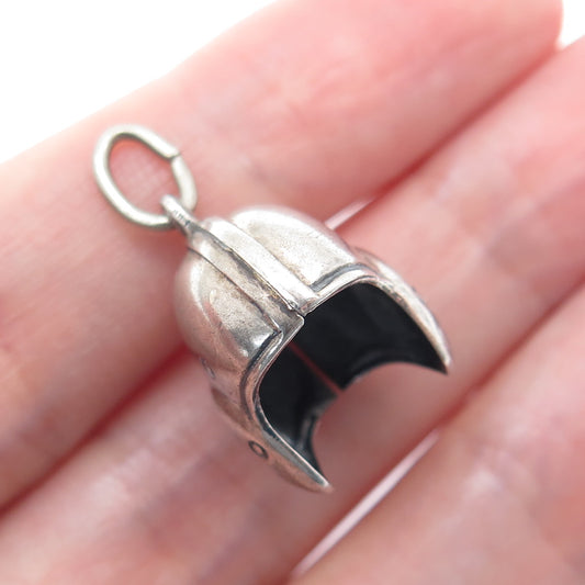 925 Sterling Silver Vintage Baseball Helmet Minimalist 3D Charm Pendant