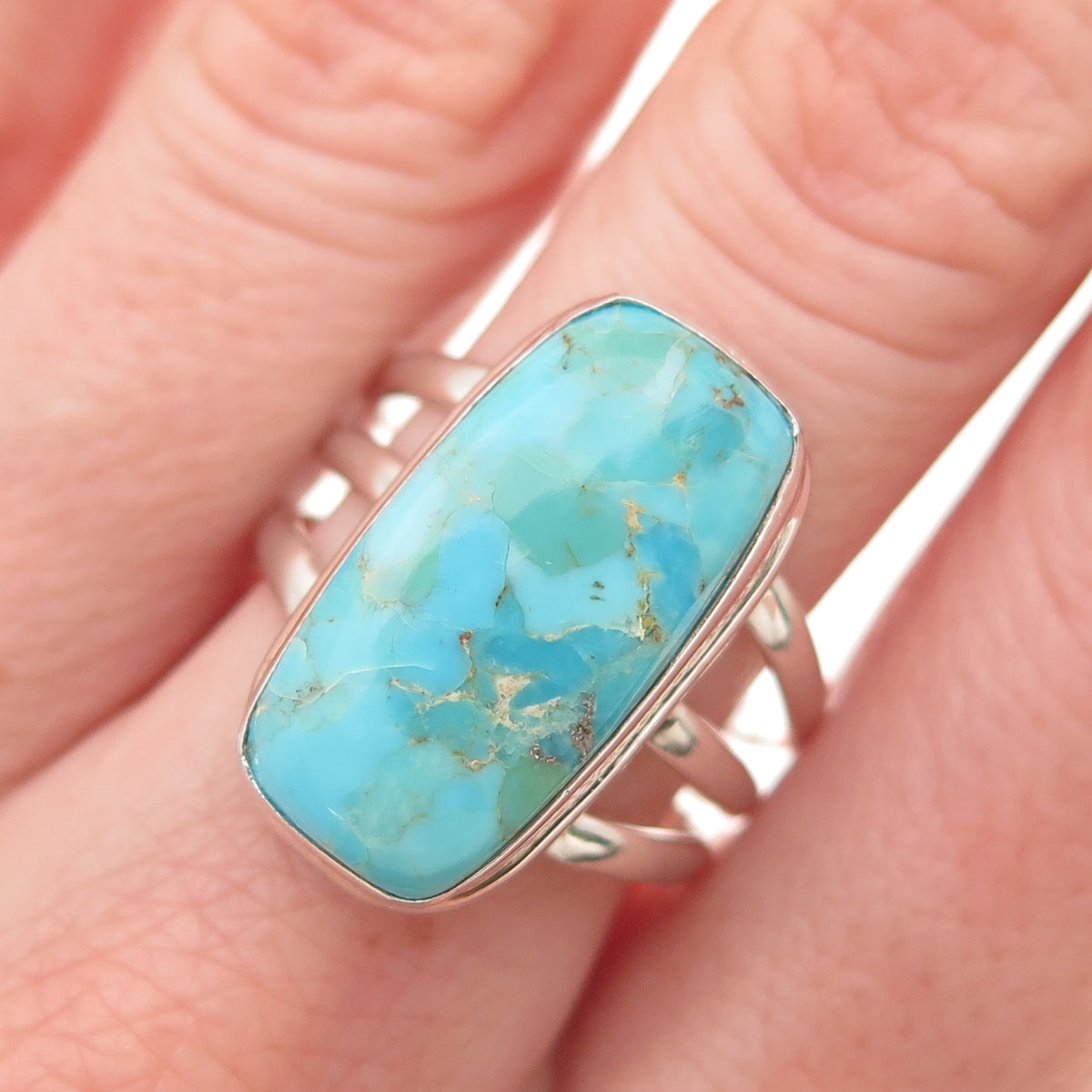 925 Sterling Silver Vintage Real Lone Mountain Turquoise Ring Size 9.25