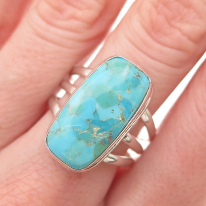 925 Sterling Silver Vintage Real Lone Mountain Turquoise Ring Size 9.25