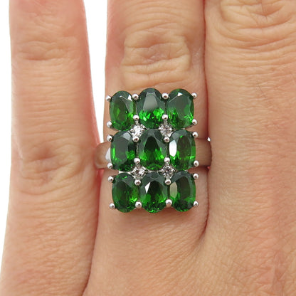 925 Sterling Silver Real Oval-Cut Chrome Diopside & White Topaz Ring Size 6